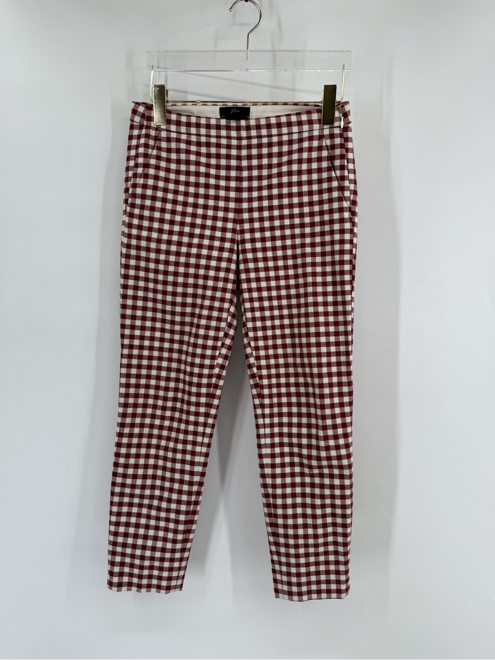 J‎ CREW MARTIE PANTS IN MAHOGANY IVORY GINGHAM SIZE 0p